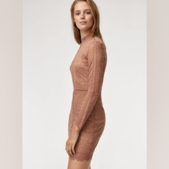 Aritzia Wilfred Janvry Lace Long Sleeve Mini Dress Nude Size 6 - Picture 4 of 5
